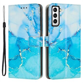 For Samsung Galaxy S23+ Marble Pattern Printing PU Leather Shockproof Case Magnetic Clasp Cellphone Stand Wallet Cover with Strap