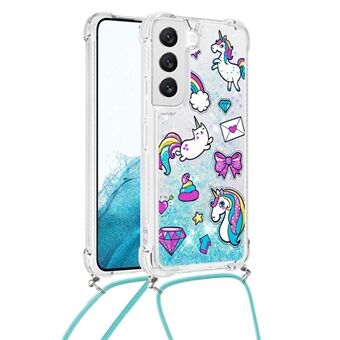 YB Quicksand Series-5 For Samsung Galaxy S23+ Flowing Quicksand Pattern Printing TPU Cover Drop Protection Phone Case with Long Lanyard