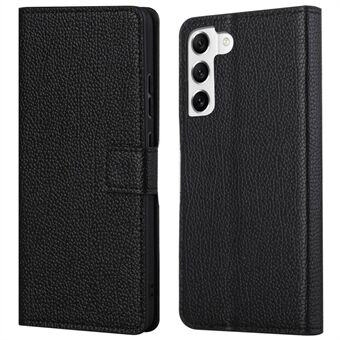 Litchi Texture Phone Case for Samsung Galaxy S23+, PU Leather + TPU Scratch-resistant Phone Wallet Cover with Stand - Black