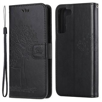 Full Protection Phone Cover for Samsung Galaxy S23+, PU Leather Imprinted Owl Tree Pattern Magnetic Clasp Flip Wallet Case with Stand