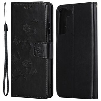 For Samsung Galaxy S23+ Butterfly Flower Imprinted PU Leather Phone Case Wallet Stand Full Protection Smartphone Cover