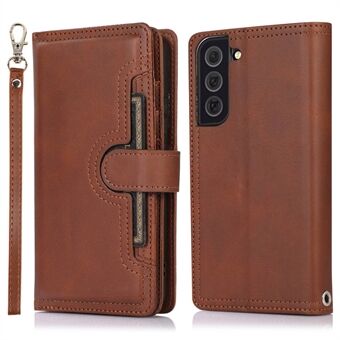 For Samsung Galaxy S23+ Split Leather Flip Wallet Case Stand Multiple Card Slots Magnetic Protect Phone Cover with Hand Strap