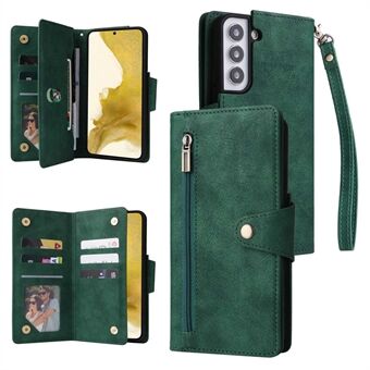 Zipper Pocket Phone Cover for Samsung Galaxy S23+, Rivet Buckle PU Leather Phone Case Stand Wallet with Strap