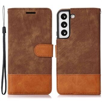 For Samsung Galaxy S23+ Color Splicing PU Leather Case Magnetic Closure Stand Skin-Touch Feeling Folio Wallet Cover with Strap