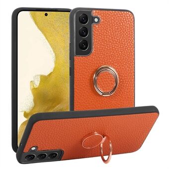 For Samsung Galaxy S23+ Anti-fall Litchi Texture Phone Case PU Leather Coated PC+TPU Back Cover Ring Kickstand Support Car Magnetic Holder