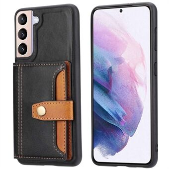 For Samsung Galaxy S23+ Calf Texture Color Splicing Drop-proof Phone Case Card Slots Kickstand PU Leather Coated TPU Smartphone Cover