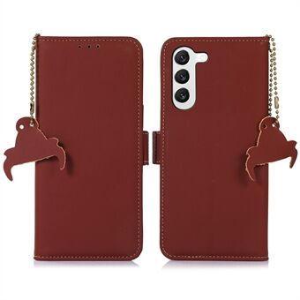 RFID Blocking Phone Case for Samsung Galaxy S23+, Side Magnetic Closure Wallet Stand Genuine Leather Scratch-resistant Cell Phone Cover