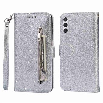 Shockproof Magnetic Clasp Phone Cover For Samsung Galaxy S23+, Zipper Pocket Glittery PU Leather Phone Case with Wallet Stand