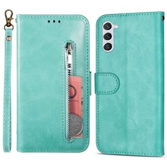 For Samsung Galaxy S23+ PU Leather Phone Case with Zipper Pocket Drop-proof Cell Phone Cover Wallet Stand