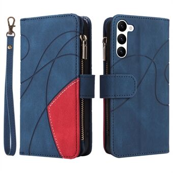 KT Multi-function Series-5 for Samsung Galaxy S23+ Bi-color Splicing Cell Phone Cover Stand Flip Leather Wallet Case with Multiple Card Slots and Zipper Pocket