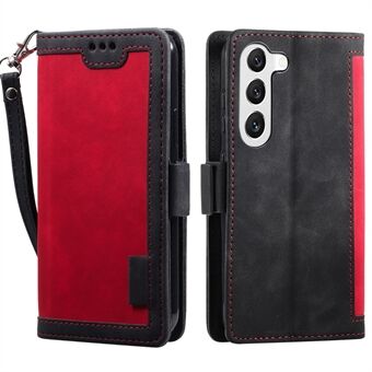 For Samsung Galaxy S23+ Retro Splicing Style Phone Case PU Leather Wallet Stand Drop-proof Cover with Strap