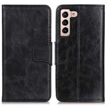 For Samsung Galaxy S23+ Crazy Horse Texture Collision Resistant Magnetic Clasp Split Leather Phone Case Wallet Stand Protective Cell Phone Cover with Strap