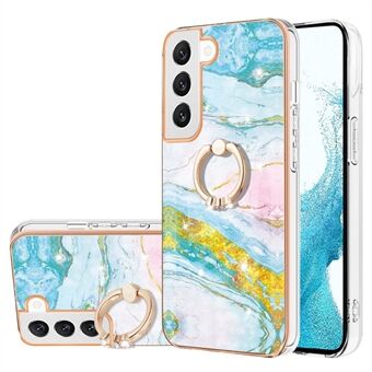 For Samsung Galaxy S23+ YB IMD Series-10 Ring Kickstand IMD Marble Pattern Electroplating Phone Case Anti-drop TPU Cover