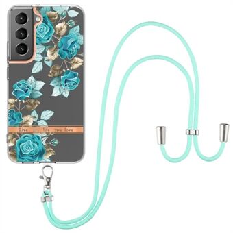 YB IMD-11 Series for Samsung Galaxy S23+ Flower Pattern IMD IML Electroplating TPU Case Anti-scratch Anti-drop Phone Back Cover with Lanyard