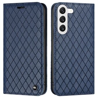 For Samsung Galaxy S23+ RFID Blocking Litchi Texture PU Leather Case Rhombus Embossing Auto Closing Magnetic Phone Cover with Stand Wallet