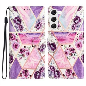 For Samsung Galaxy S23+ PU Leather Magnetic Clasp Wallet Case TPU Shockproof Folio Stand Function Pattern Printing Phone Cover with Strap