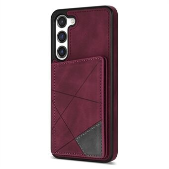 For Samsung Galaxy S23+ Card Holder Anti-scratch PU Leather + TPU Phone Cover Kickstand Line Splicing Imprinted Cell Phone Case