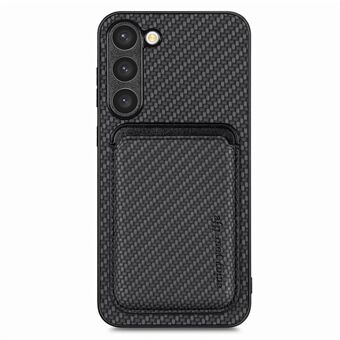 For Samsung Galaxy S23+ Carbon Fiber Texture Magnetic Detachable 2-in-1 Phone Case PU Leather + TPU + PVC Anti-drop Cover with Card Holder