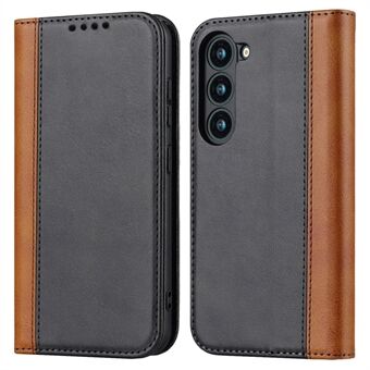 For Samsung Galaxy S23+ Phone Cover Bi-color Splicing Magnetic Closure PU Leather Calf Texture Stand Flip Wallet Case