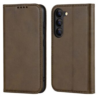 For Samsung Galaxy S23+ Phone Cover Calf Texture PU Leather Stand Magnetic Absorption Anti-Scratch Wallet Phone Case