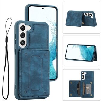 Back Shell for Samsung Galaxy S23+, PU Leather Coated TPU Phone Case Dual Card Holder Hands-free Kickstand Magnetic Cover