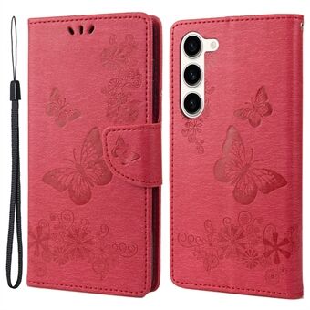 Shockproof Mobile Phone Case for Samsung Galaxy S23+, Butterflies Flower Imprinting PU Leather Phone Cover with Wallet Stand