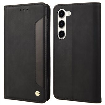 For Samsung Galaxy S23+ Drop-proof Phone Case Skin-friendly PU Leather Magnetic Color Splicing Stand Flip Wallet Cover