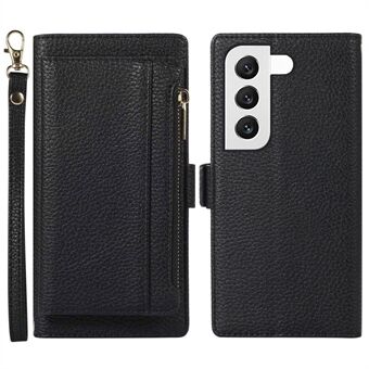 Anti-drop Phone Case For Samsung Galaxy S23+ Detachable Litchi Texture PU Leather Zipper Wallet Cover Stand with Strap