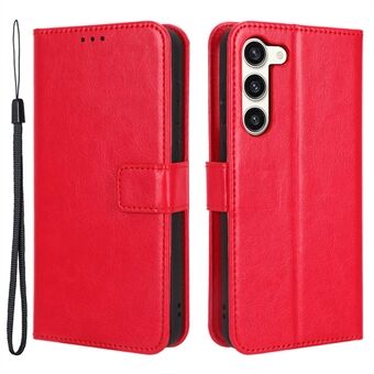 Phone Cover for Samsung Galaxy S23+ PU Leather Crazy Horse Texture Wallet Stand Phone Case with Strap