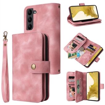 Zipper Pocket Cell Phone Case for Samsung Galaxy S23+ Stand Wallet Shockproof Leather Phone Cover with Straps