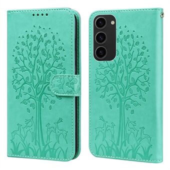 For Samsung Galaxy S23+ PU Leather Phone Case Deer Tree Pattern Wallet Stand Folio Cover