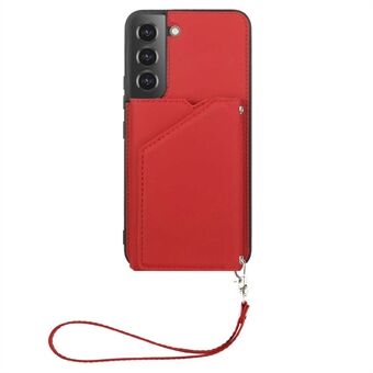 YB Leather Coating Series-2 Phone Case for Samsung Galaxy S23+ Kickstand Card Holder PU Leather Coated TPU Cover with Strap