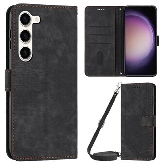 For Samsung Galaxy S23+ Wallet Case PU Leather Folio Flip Shell Lines Imprinted Stand Phone Cover