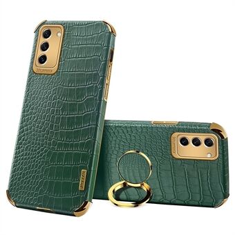 For Samsung Galaxy S23+ PU Leather Coated TPU Case 6D Electroplating Ring Kickstand Phone Cover