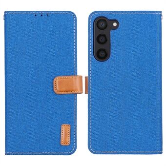 For Samsung Galaxy S23+ PU Leather Phone Case Jeans Cloth Texture Wallet Stand Cover