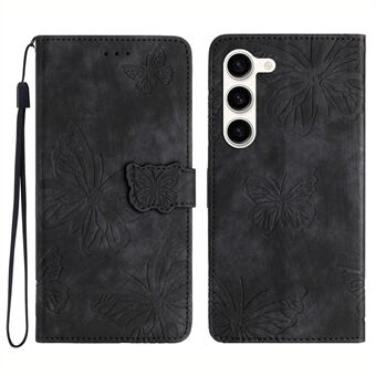 For Samsung Galaxy S23+ PU Leather Stand Cover Butterfly Imprinted Skin-touch Wallet Phone Case