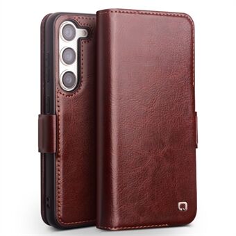 QIALINO For Samsung Galaxy S23+ Genuine Cow Leather Wallet Case Shockproof Flip Stand Phone Cover