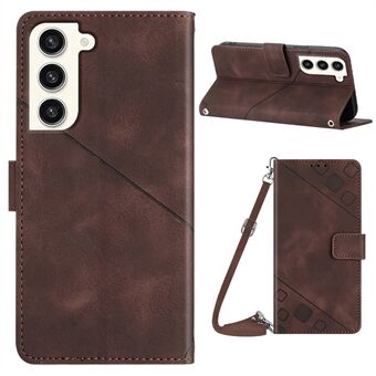 PT005 YB Imprinting Series-7 For Samsung Galaxy S23+ Bump Proof PU Leather Wallet Phone Stand Cover with Shoulder Strap