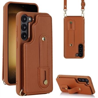 For Samsung Galaxy S23+ PU Leather+TPU Phone Case Adjustable Wristband Kickstand Cover with Card Slots