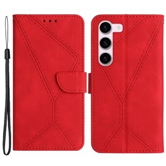 HT05 For Samsung Galaxy S23+ PU Leather Skin-touch Phone Case Wallet Imprinted Line Flip Stand Cover