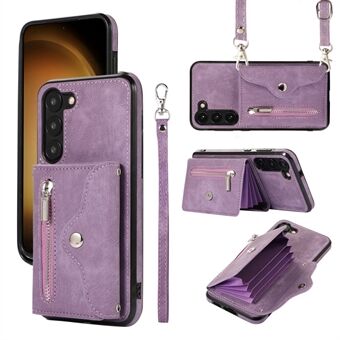 For Samsung Galaxy S23+ RFID Blocking Card Bag Shockproof Phone Case Kickstand PU Leather+TPU Cover