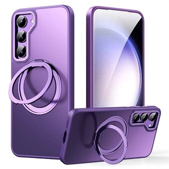 For Samsung Galaxy S23+ Ring Kickstand Magnetic Case Compatible with MagSafe, TPU+Acrylic+Zinc Alloy Matte Phone Cover