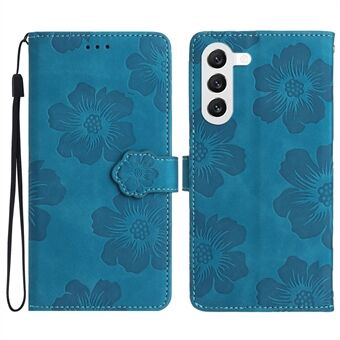 For Samsung Galaxy S23+ Anti-Scratch PU Leather Stand Phone Shell Imprinted Flower Pattern Wallet Cover Case