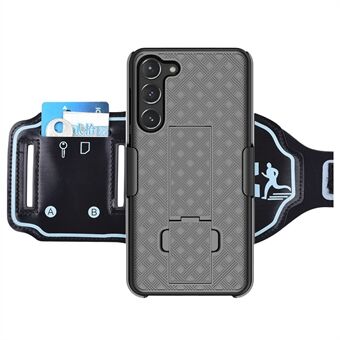 For Samsung Galaxy S23+ Kickstand Hard PC Phone Cover Card Slot Phone Case with Nylon Sport Armband