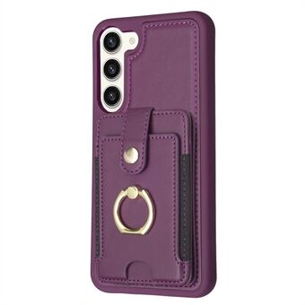 BF27 For Samsung Galaxy S23+ Phone Case PU Leather Coated TPU Card Holder Kickstand Cover