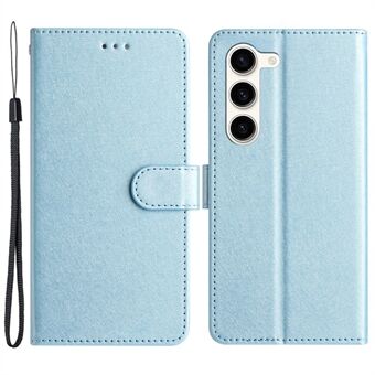 For Samsung Galaxy S23+ PU Leather Stand Cover Silk Texture Wallet Phone Case with Strap