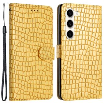 For Samsung Galaxy S23+ Crocodile Texture PU Leather Stand Cover Phone Wallet Case with Hand Strap