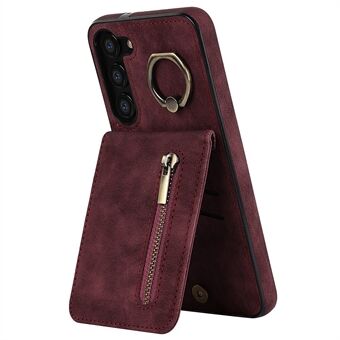 RFID Blocking Kickstand Phone Case for Samsung Galaxy S23+ Retro PU+TPU Zippered Wallet Phone Cover