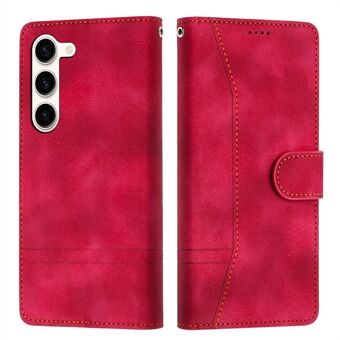 L002 For Samsung Galaxy S23+ Retro Stitching Leather Phone Case Lines Imprinted Wallet Stand Cover