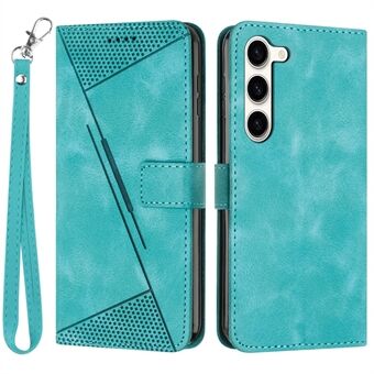 For Samsung Galaxy S23+ Triangle Imprint Protective Phone Case Leather Wallet Stand Cover with Strap